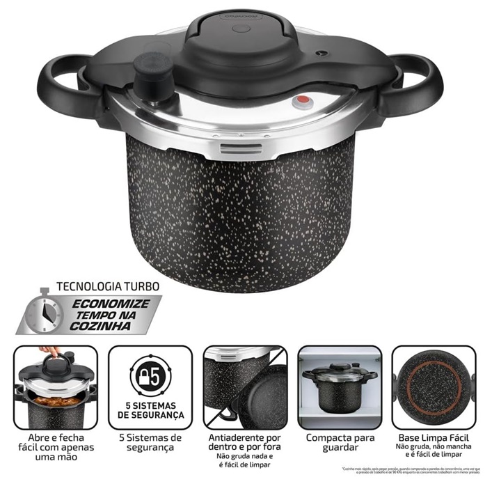 Panela de Pressão Rochedo Clipso Stone Pro 4,5L: Antiaderente